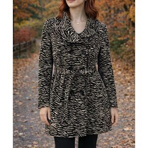 Sandro Studio zebra printed ruffled peacoat size large